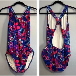 EQ Swimwear Blue Floral One Piece Swimsuit 38 Long Torso